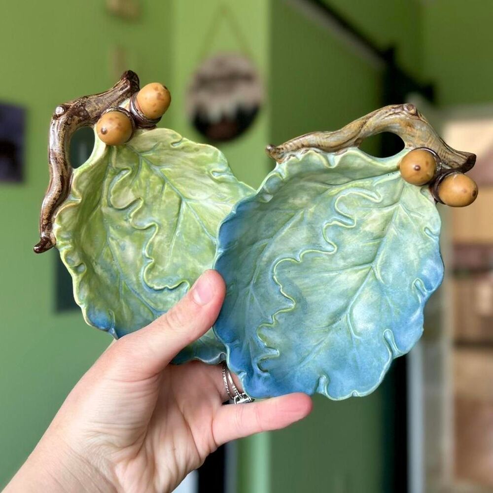 ❌SOLD  Detail + Textured Leaves On Branches Serveware Dishes Set of